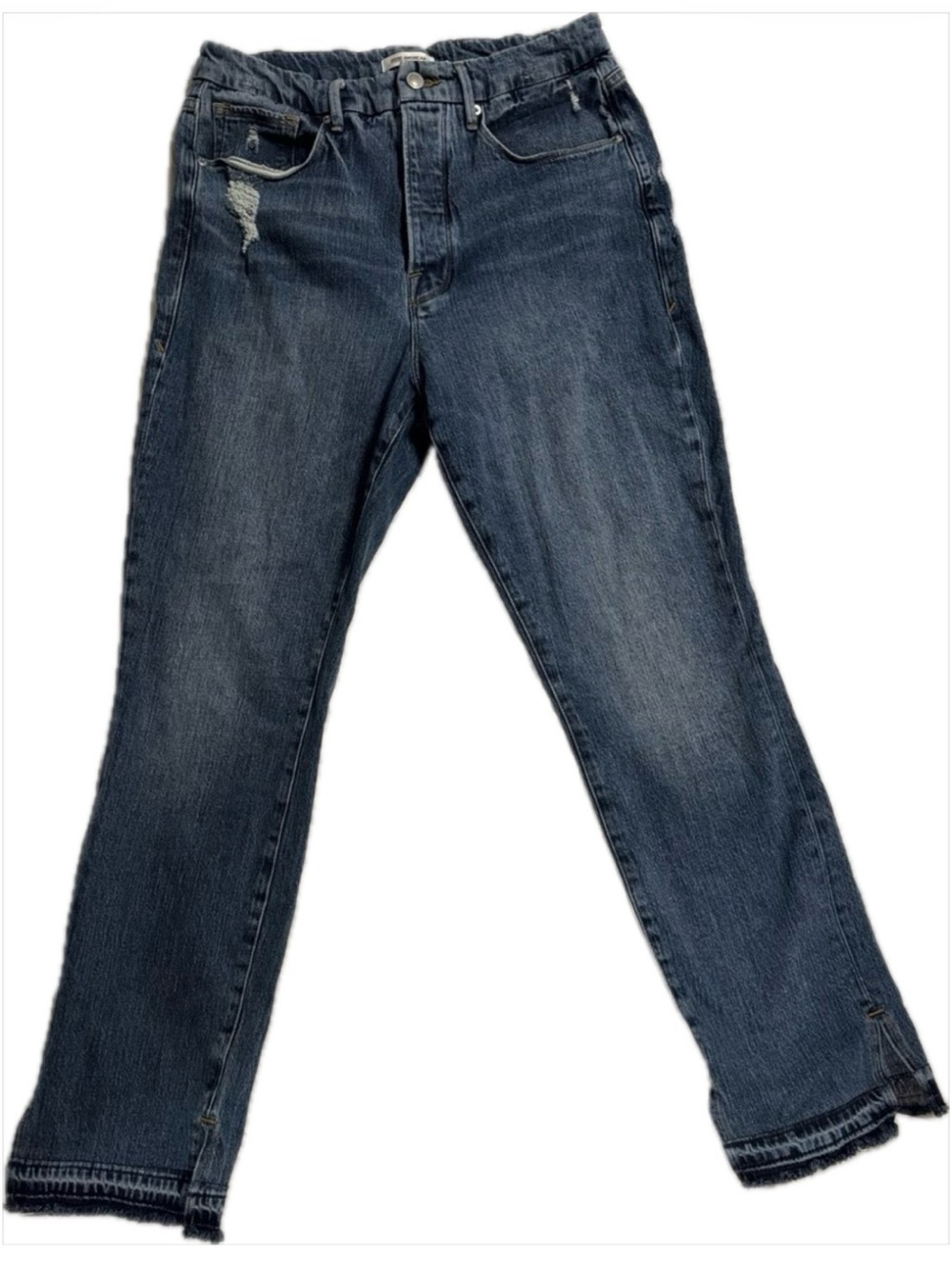 Good American Good Boy Straight-Leg Jeans Raw Hem SZ. 10/30 30” inseam